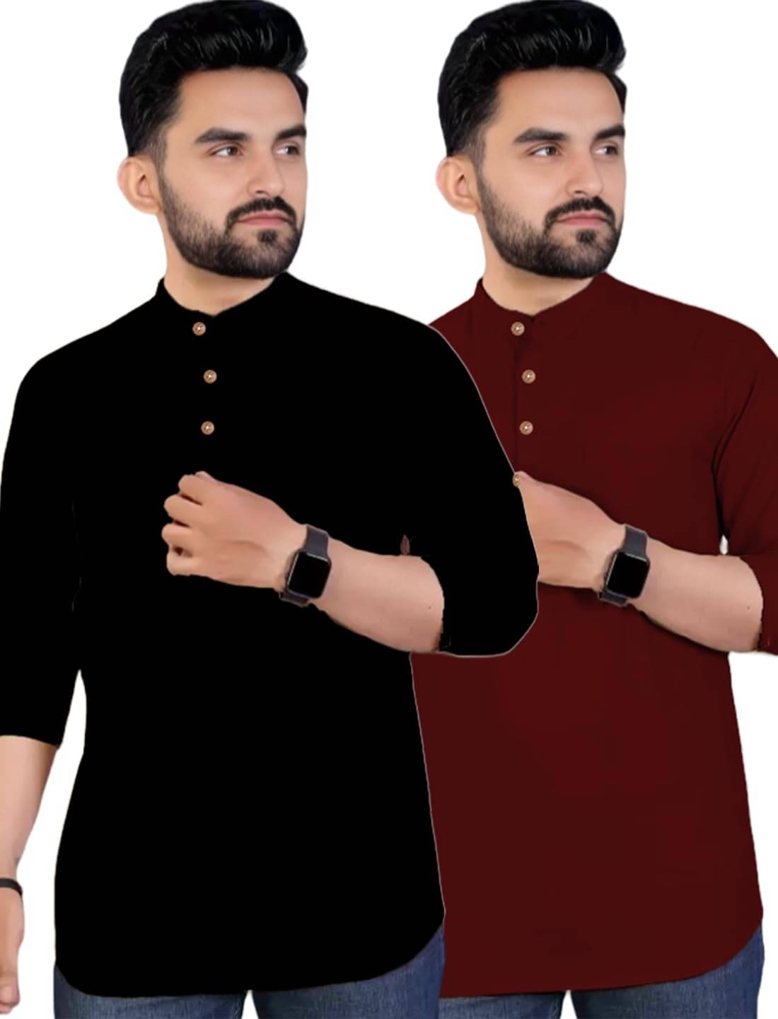 Indirae Maroon Cotton Blend Men's Shirt Style Kurta ( Pack of 2 ) Indirae Maroon Cotton Blend Men's Shirt Style Kurta ( Pack of 2 )