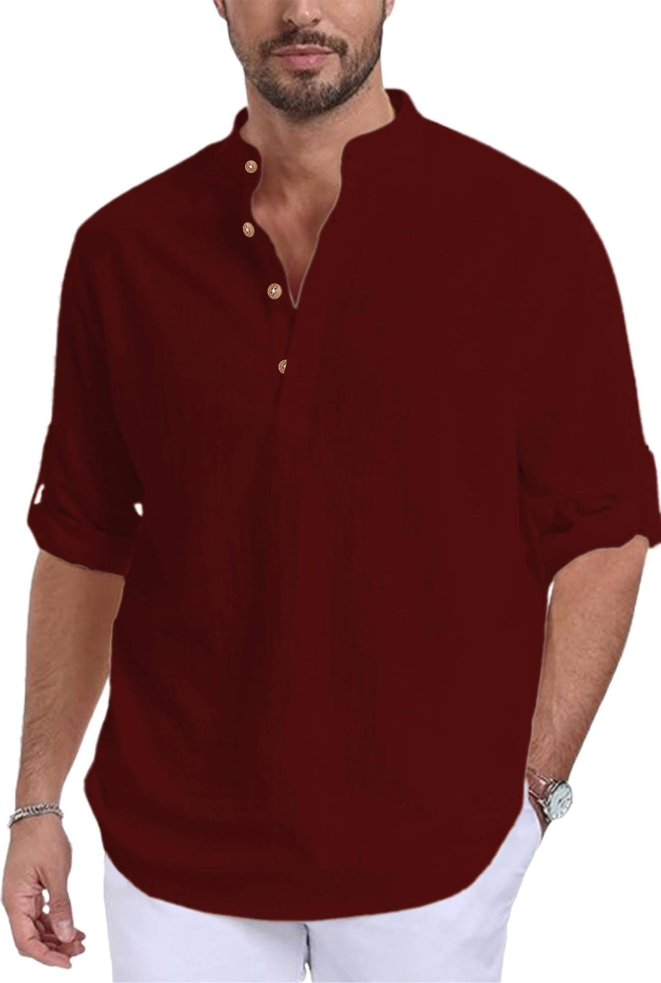     			Indirae Maroon Cotton Blend Men's Shirt Style Kurta ( Pack of 1 )