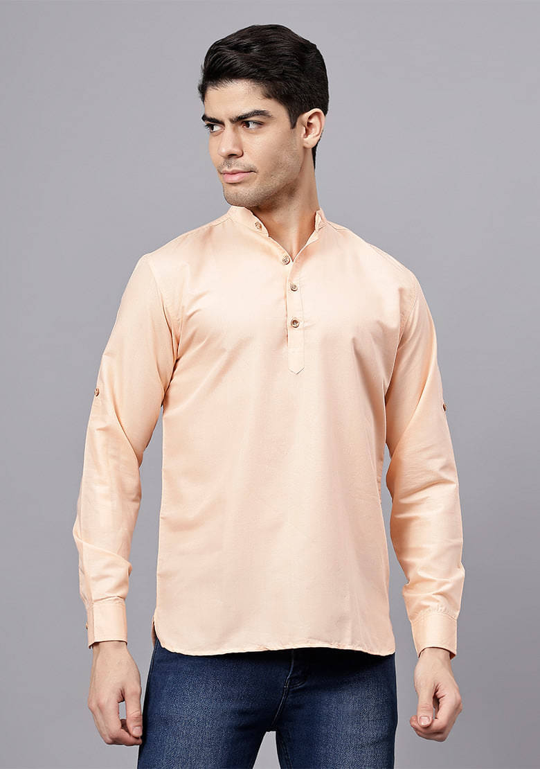 Indirae Orange Cotton Blend Men's Shirt Style Kurta ( Pack of 1 ) Indirae Orange Cotton Blend Men's Shirt Style Kurta ( Pack of 1 )