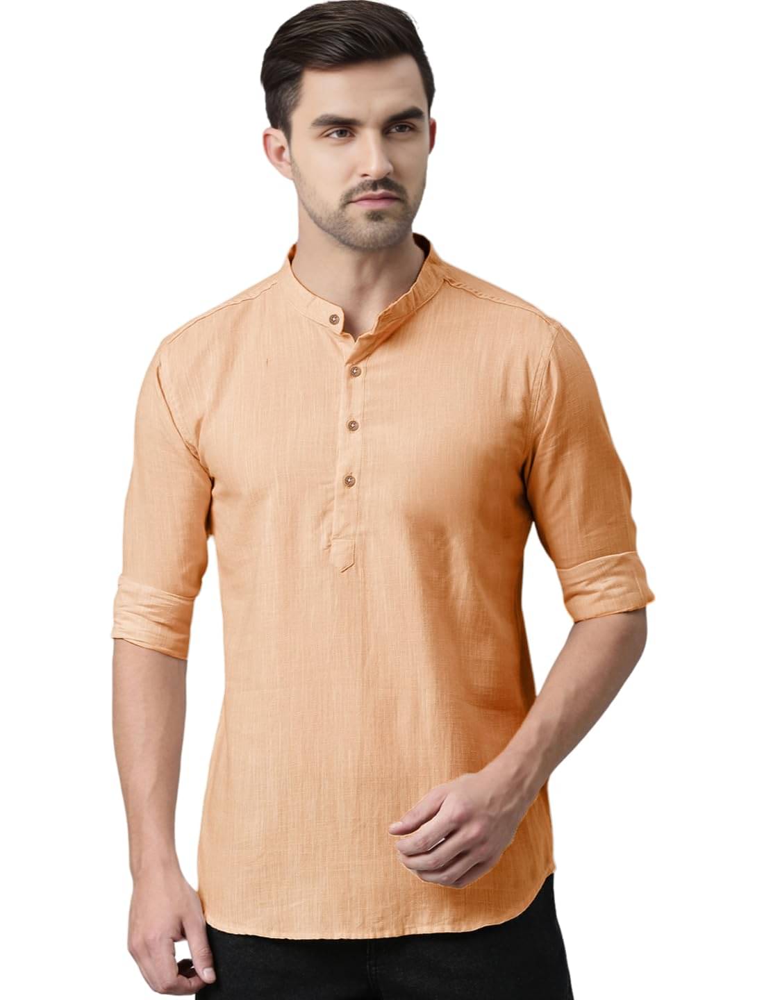 Indirae Orange Cotton Blend Men's Shirt Style Kurta ( Pack of 1 ) Indirae Orange Cotton Blend Men's Shirt Style Kurta ( Pack of 1 )