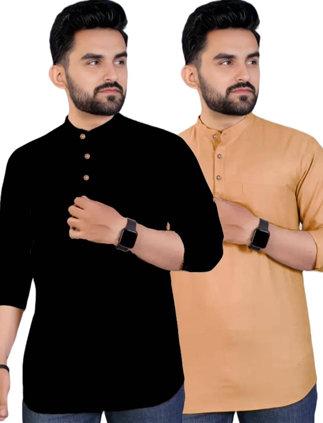 Indirae Orange Cotton Blend Men's Shirt Style Kurta ( Pack of 2 ) Indirae Orange Cotton Blend Men's Shirt Style Kurta ( Pack of 2 )