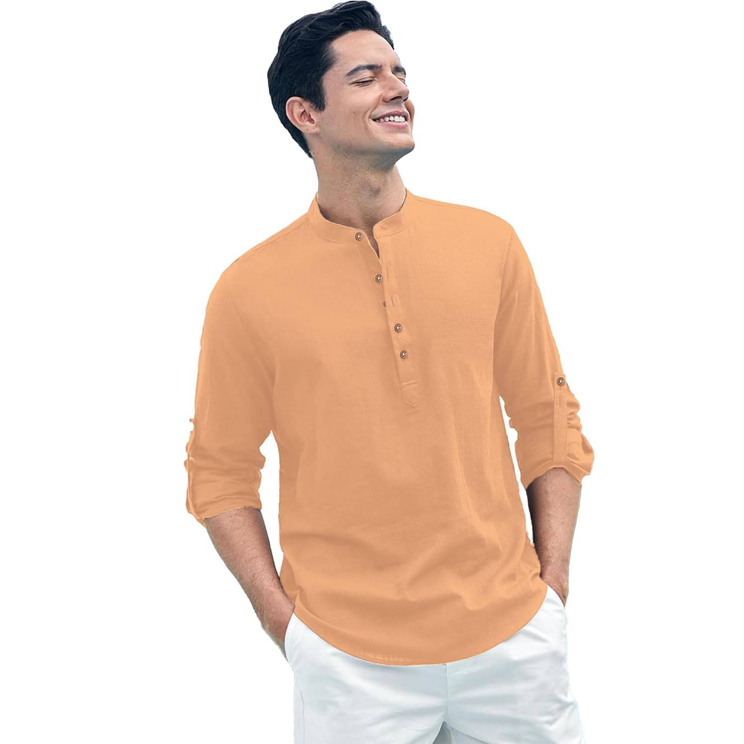     			Indirae Orange Cotton Blend Men's Shirt Style Kurta ( Pack of 1 )