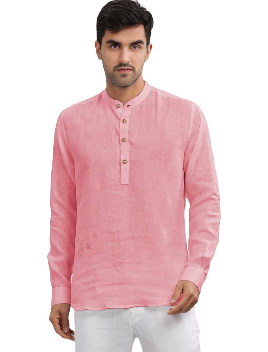 Indirae Peach Cotton Blend Men's Shirt Style Kurta ( Pack of 1 ) Indirae Peach Cotton Blend Men's Shirt Style Kurta ( Pack of 1 )