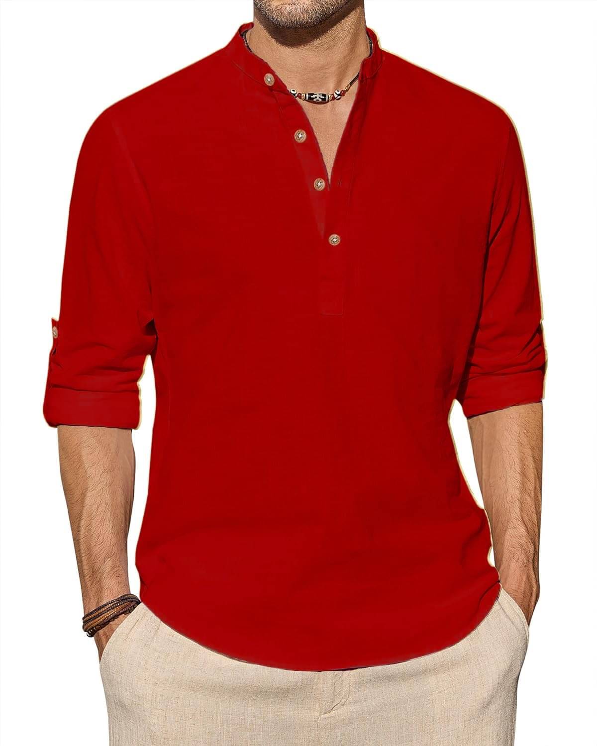 Indirae Red Cotton Blend Men's Shirt Style Kurta ( Pack of 1 ) Indirae Red Cotton Blend Men's Shirt Style Kurta ( Pack of 1 )