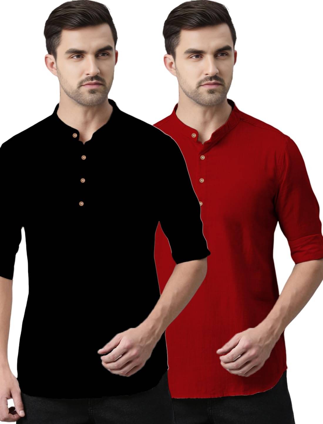 Indirae Red Cotton Blend Men's Shirt Style Kurta ( Pack of 2 ) Indirae Red Cotton Blend Men's Shirt Style Kurta ( Pack of 2 )
