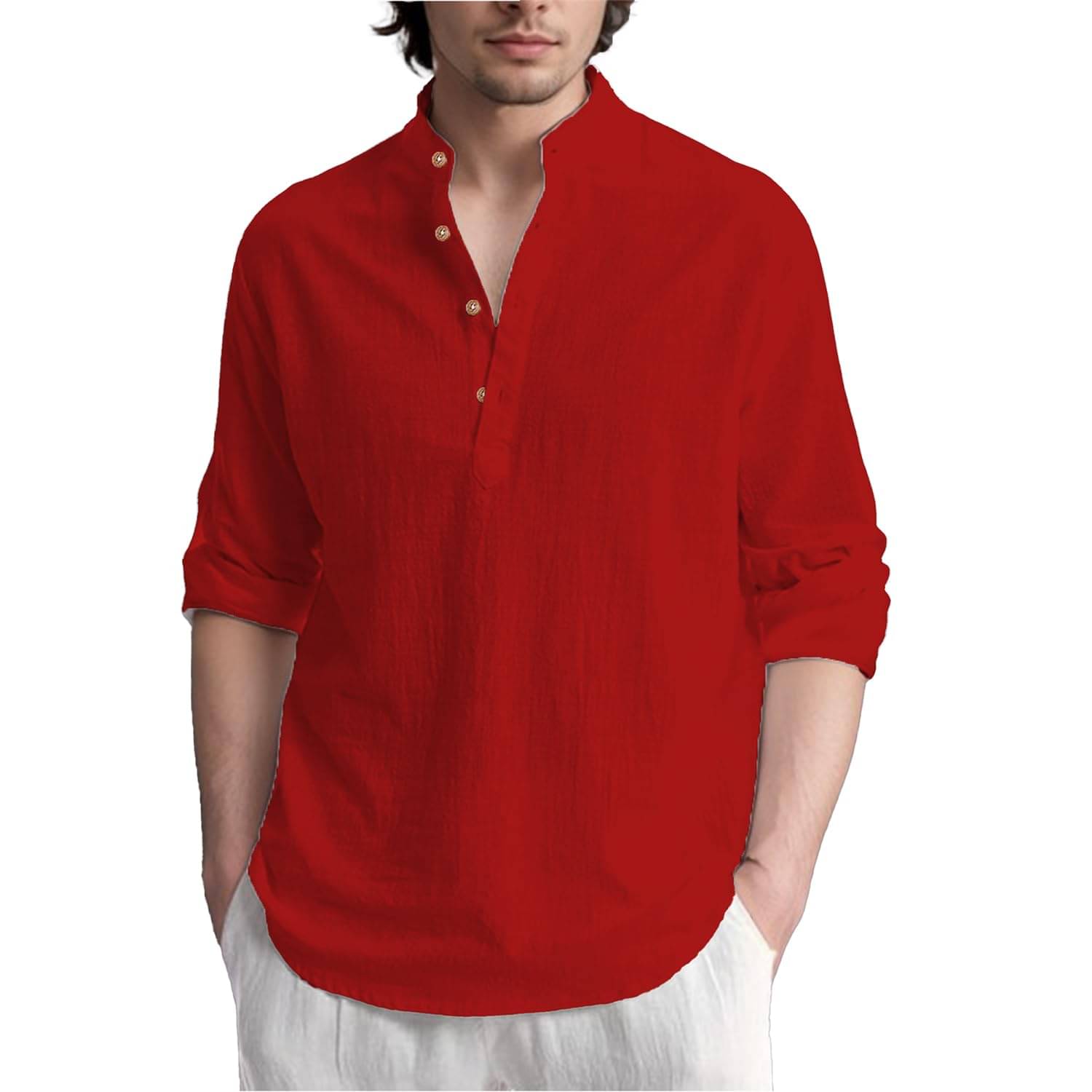 Indirae Red Cotton Blend Men's Shirt Style Kurta ( Pack of 1 ) Indirae Red Cotton Blend Men's Shirt Style Kurta ( Pack of 1 )
