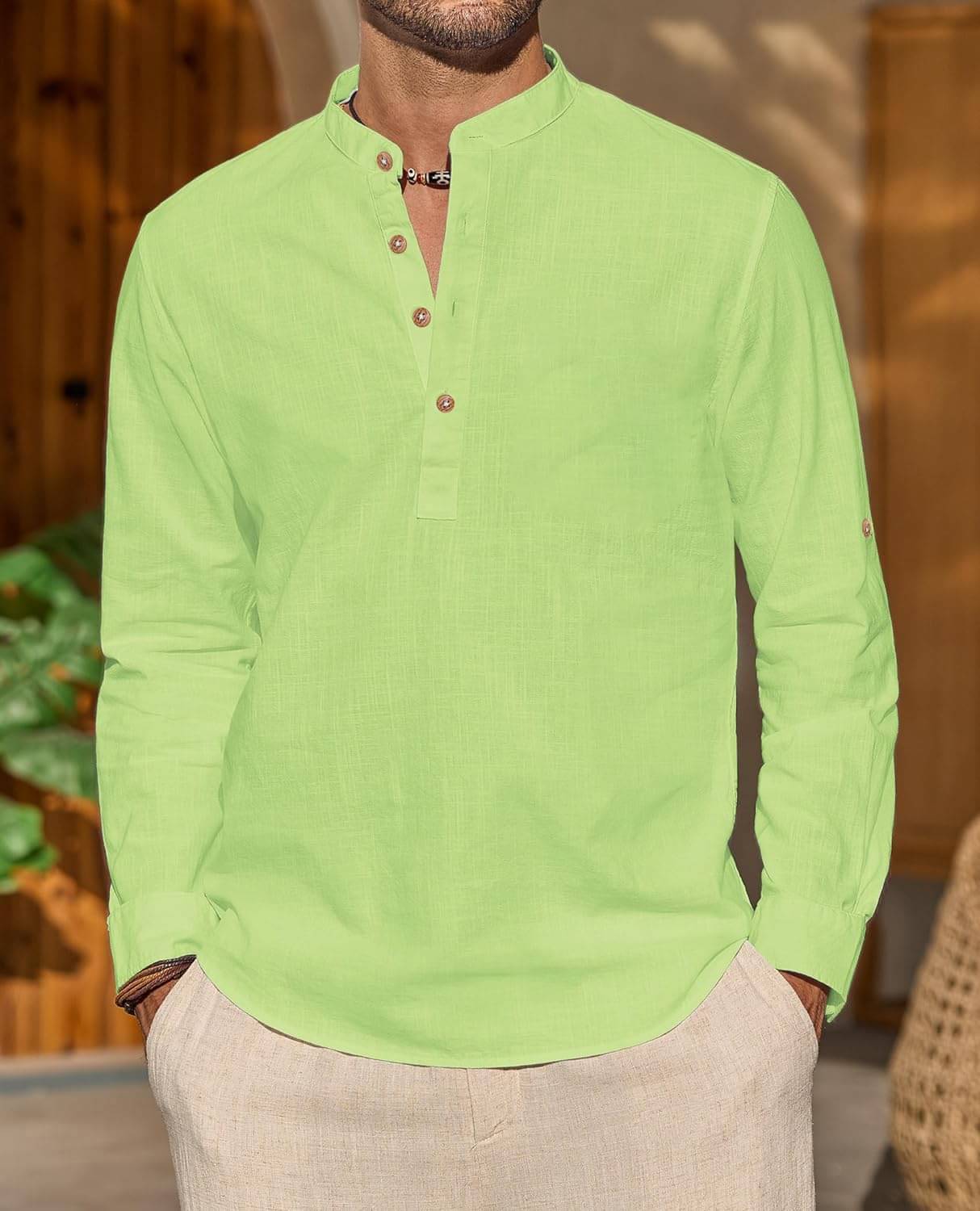 Indirae Sea Green Cotton Blend Men's Shirt Style Kurta ( Pack of 1 ) Indirae Sea Green Cotton Blend Men's Shirt Style Kurta ( Pack of 1 )