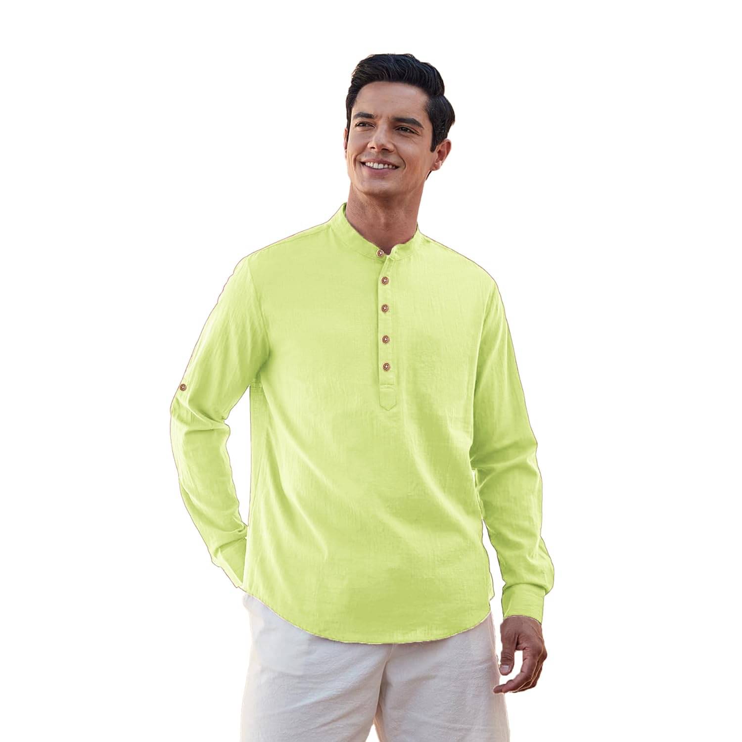     			Indirae Sea Green Cotton Blend Men's Shirt Style Kurta ( Pack of 1 )