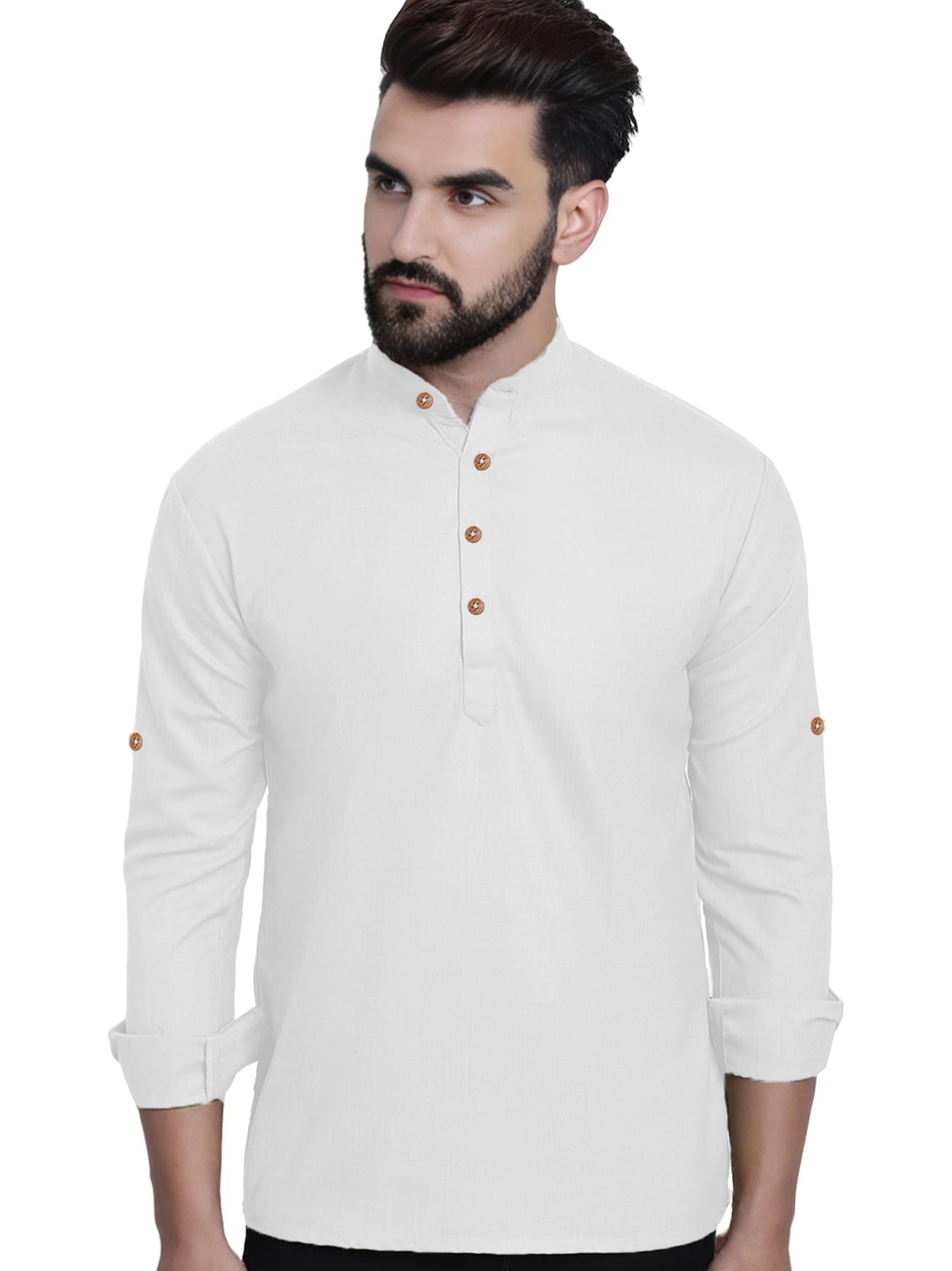     			Indirae White Cotton Blend Men's Shirt Style Kurta ( Pack of 1 )
