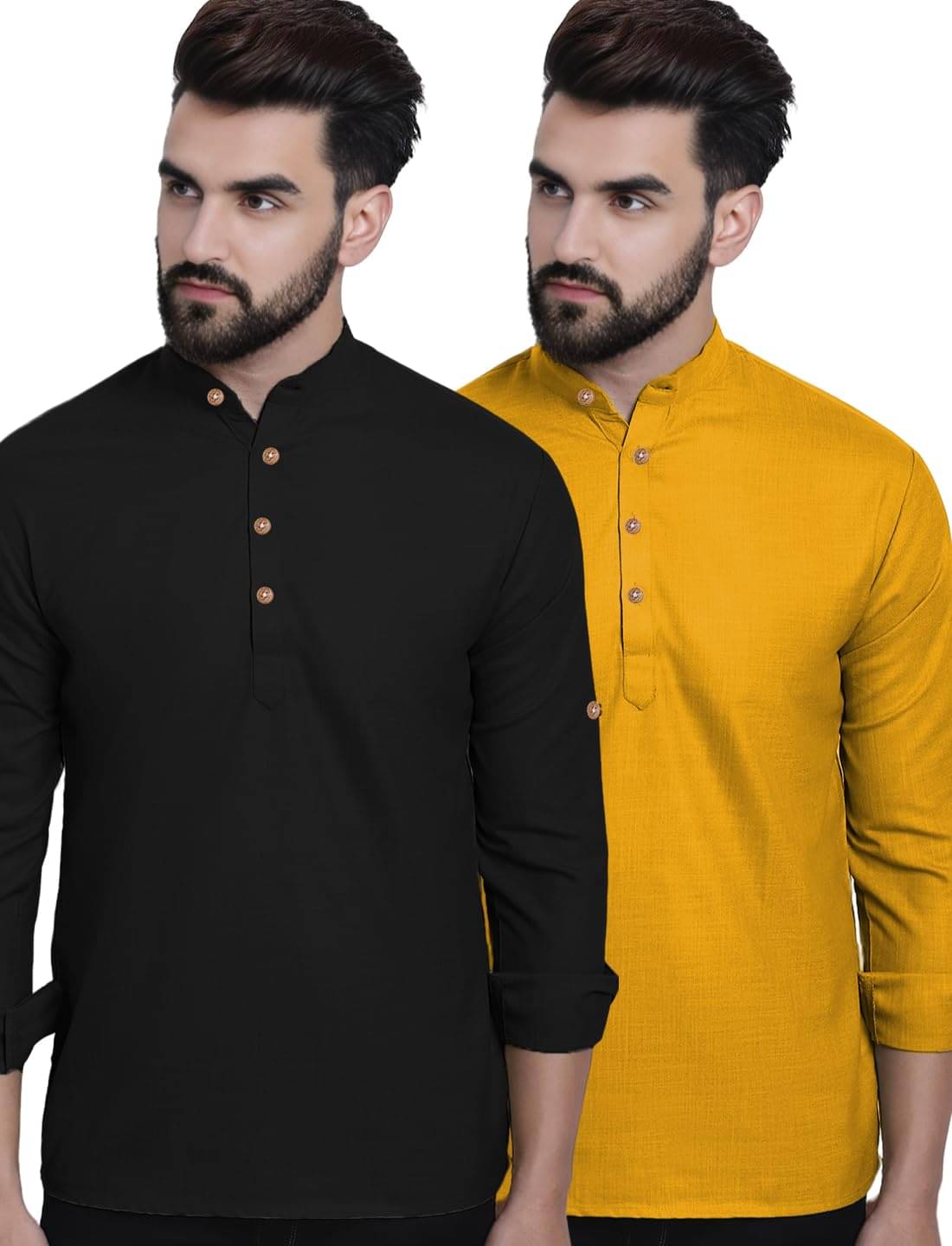 Indirae Yellow Cotton Blend Men's Shirt Style Kurta ( Pack of 2 ) Indirae Yellow Cotton Blend Men's Shirt Style Kurta ( Pack of 2 )