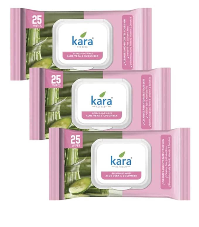 Kara Face Wipes Aloe Vera & Cucumber Wet Wipes ( 75 Pcs ) Pack of 3     			Kara Face Wipes Aloe Vera & Cucumber Wet Wipes ( 75 Pcs ) Pack of 3