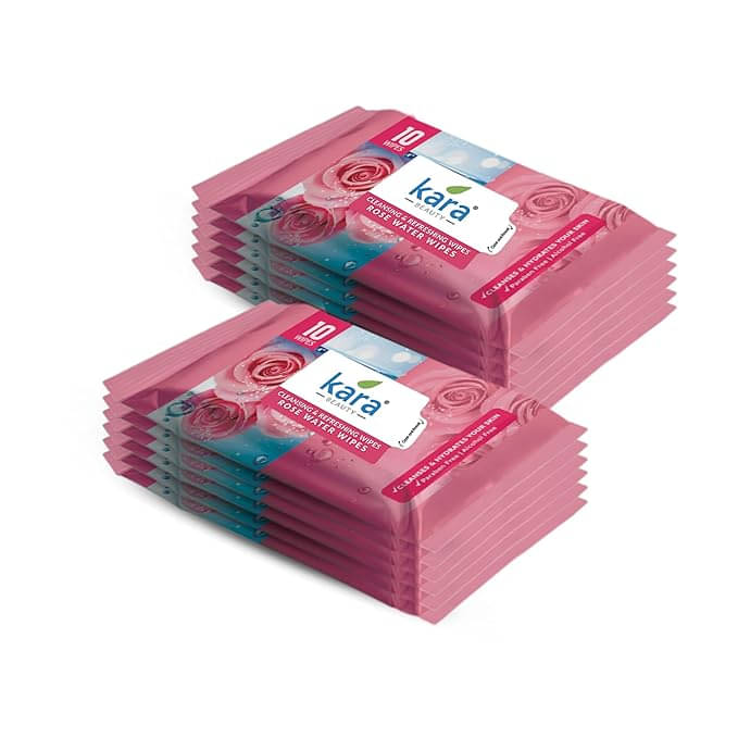    			Kara Face Wipes Rose Water Wet Wipes ( 120 Pcs ) Pack of 12