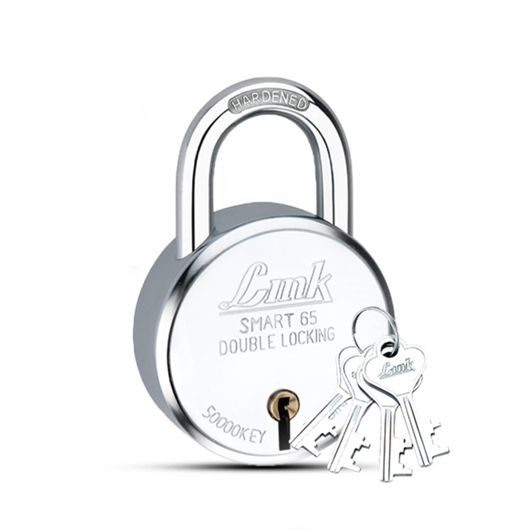 Link Smart 65mm Round Padlock – 7 Levers, Double Locking, Hardened Shackle, 50,000 Key Combinations, Steel Body, 4 Silver Keys Link Smart 65mm Round Padlock – 7 Levers, Double Locking, Hardened Shackle, 50,000 Key Combinations, Steel Body, 4 Silver Keys