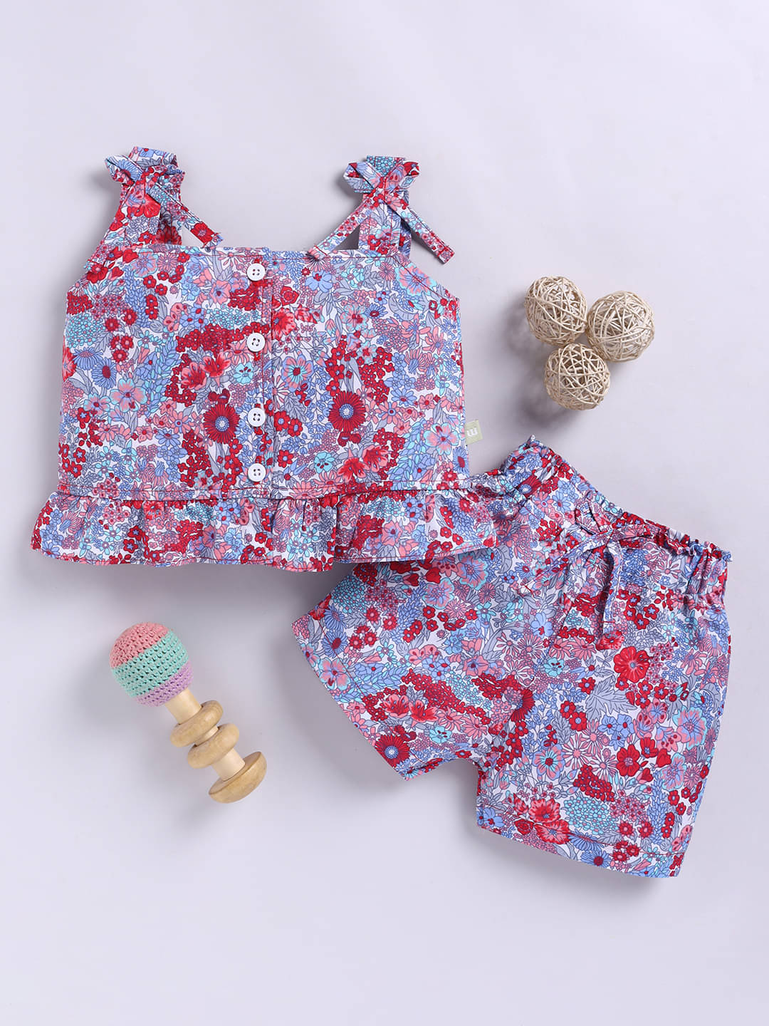     			Mom's Love Floral Printed Pure Cotton Sets & Suits For Infant Girls (Multicolour, Pack Of 1)