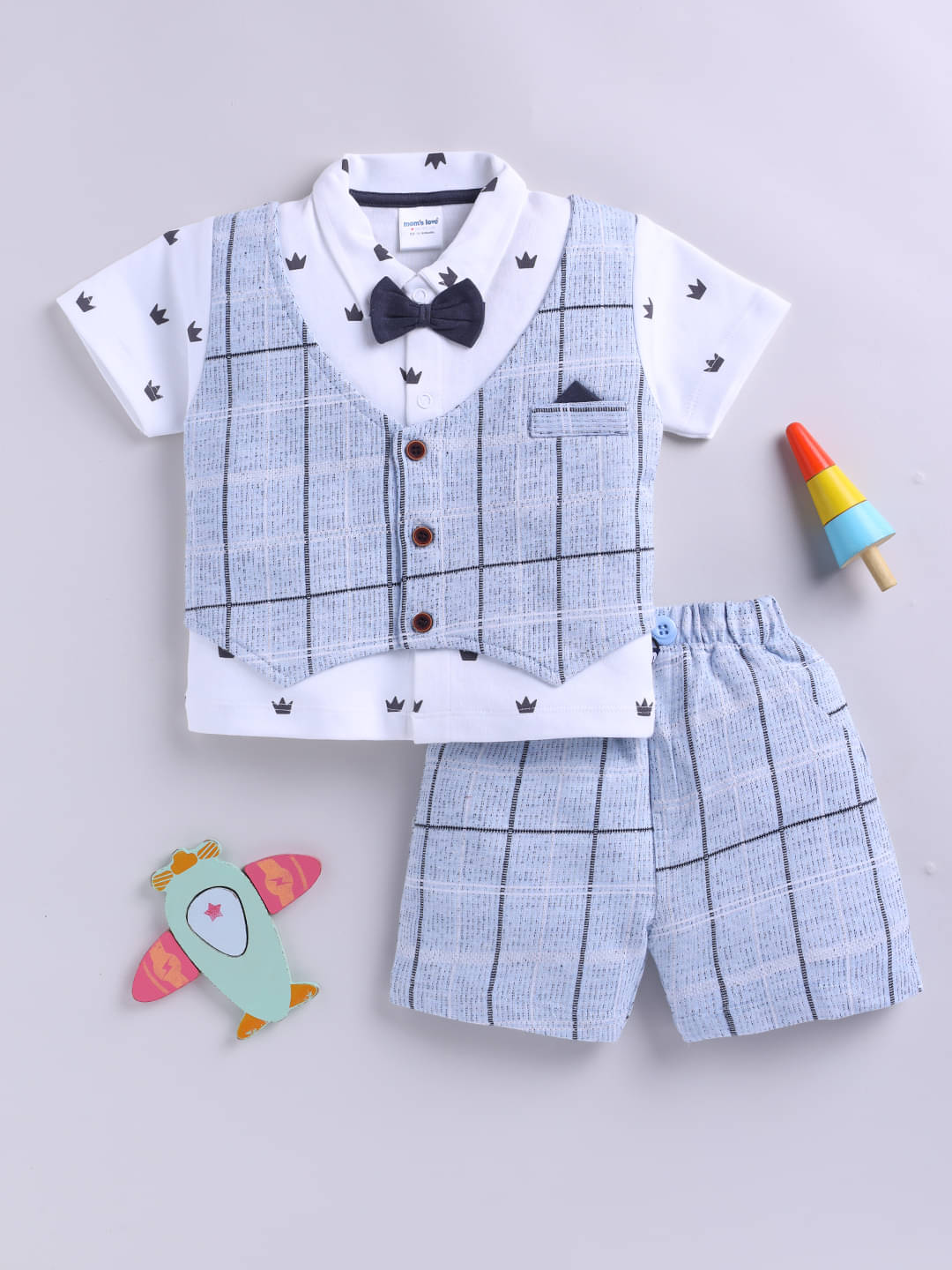     			Mom's Love Graphic Printed Pure Cotton Blend Sets & Suits For Infant Boys (Blue, Pack Of 1)