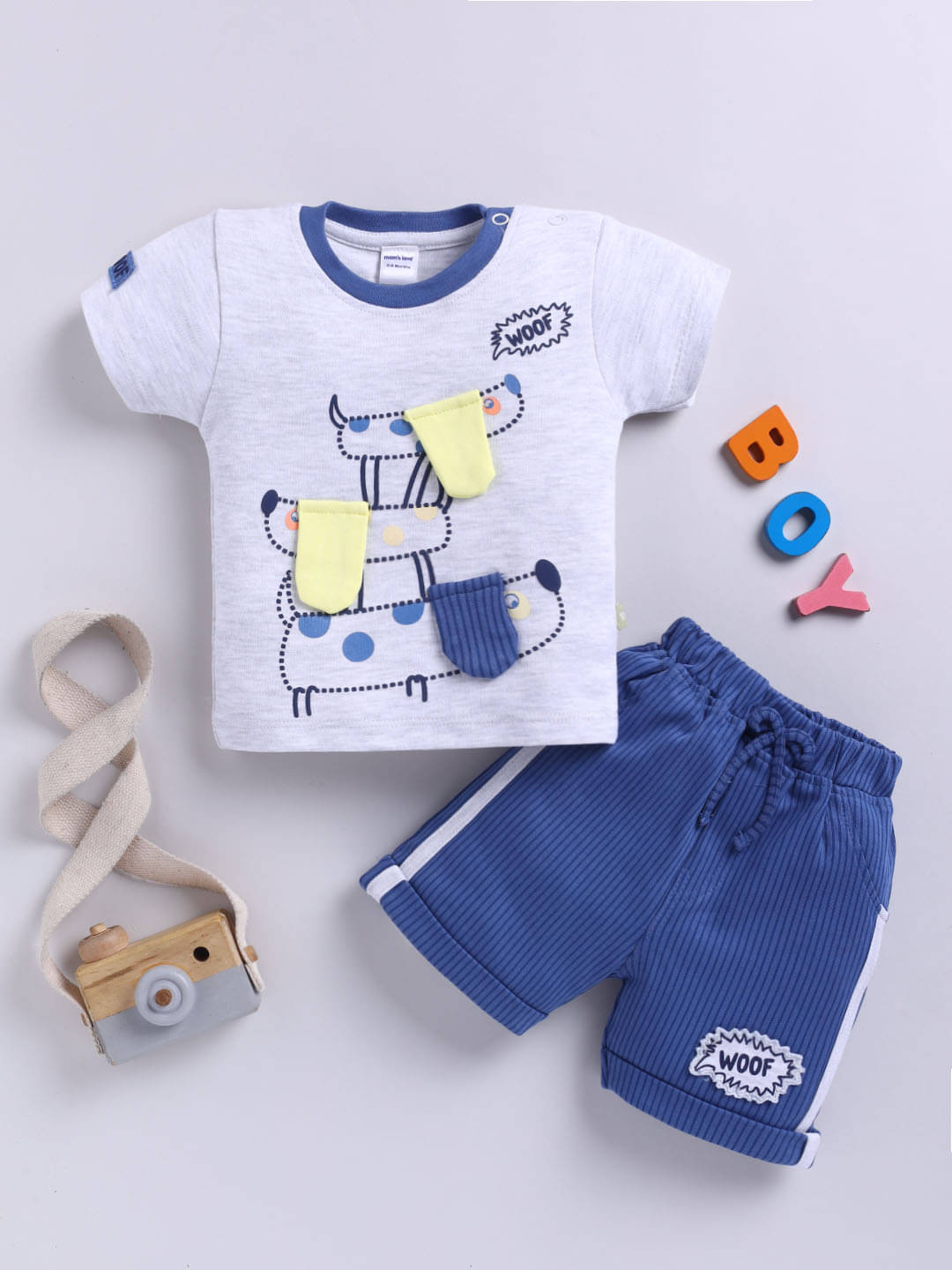     			Mom's Love Graphic Printed Pure Cotton Sets & Suits For Infant Boys (Blue, Pack Of 1)