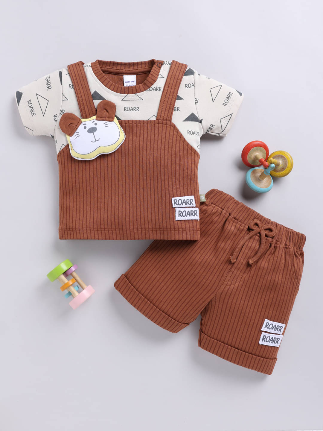    			Mom's Love Graphic Printed Pure Cotton Sets & Suits For Infant Boys (Brown, Pack Of 1)