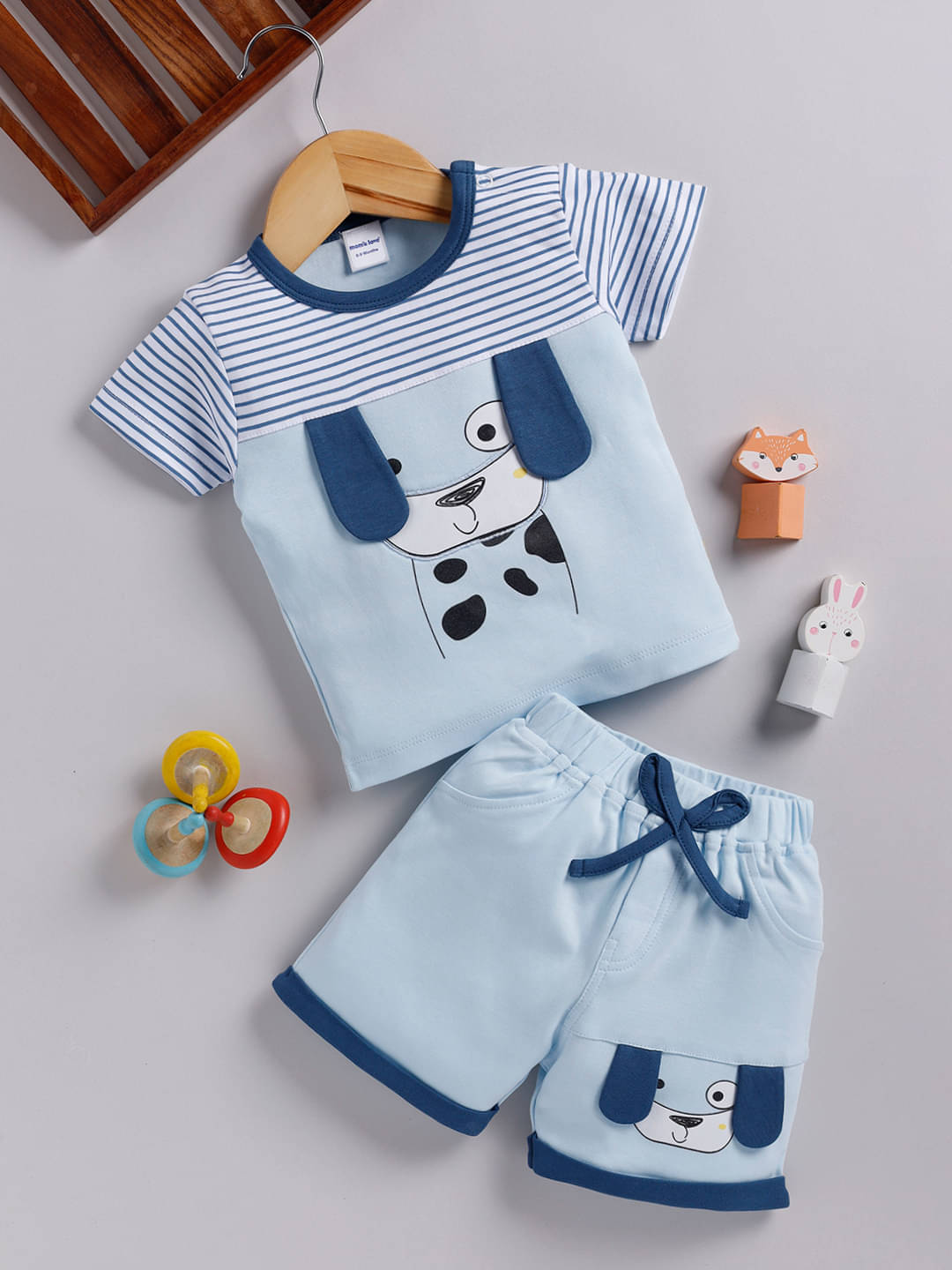     			Mom's Love Graphic Printed Pure Cotton Sets & Suits For Infant Boys (P. Blue, Pack Of 1)