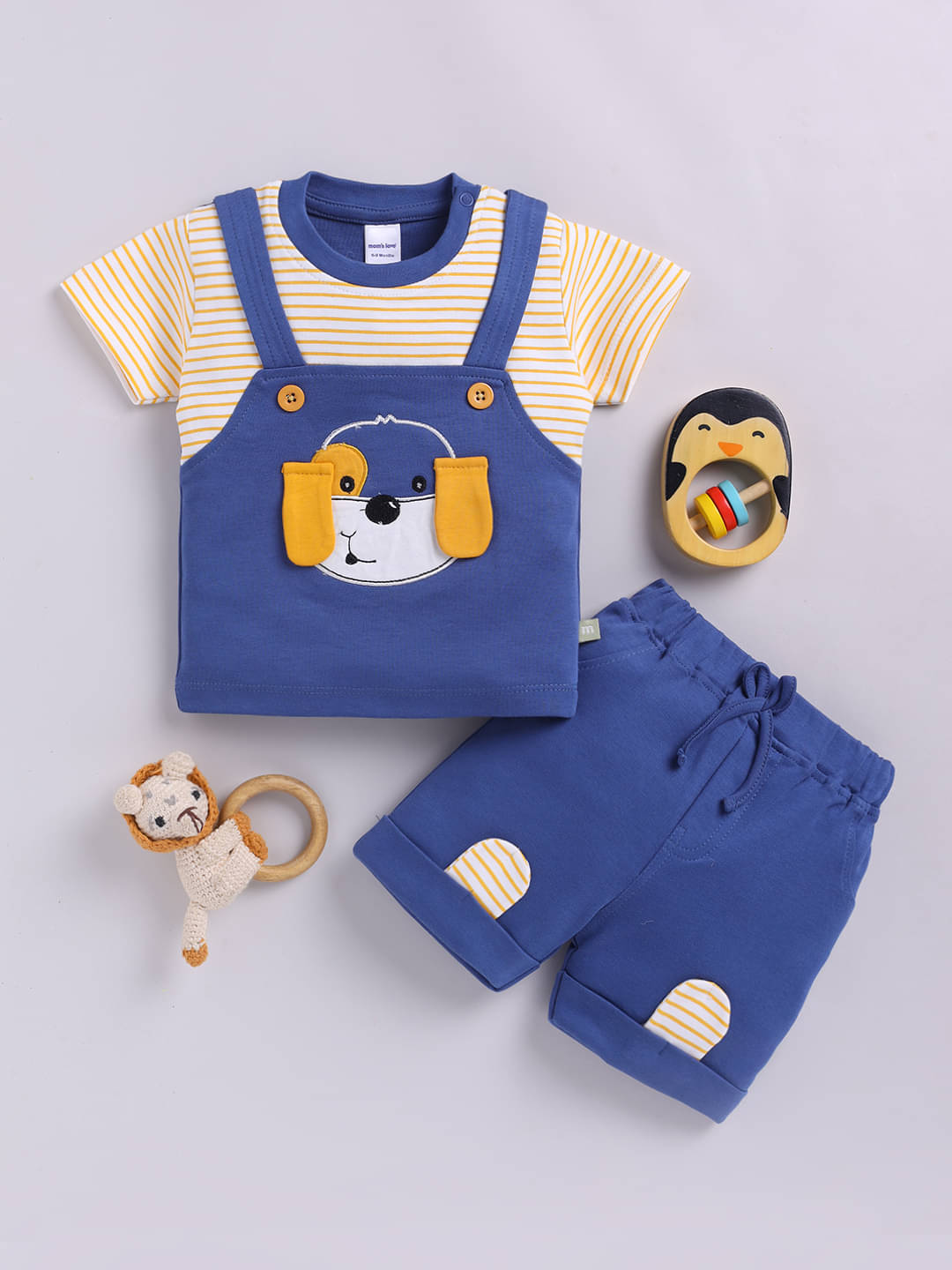     			Mom's Love Graphic Printed Pure Cotton Sets & Suits For Infant Boys (Blue, Pack Of 1)