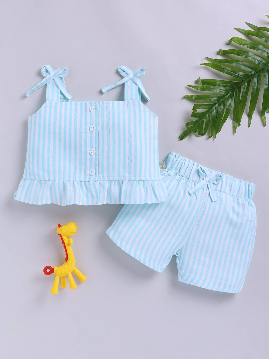     			Mom's Love Striped Printed Pure Cotton Sets & Suits For Infant Girls (Green, Pack Of 1)