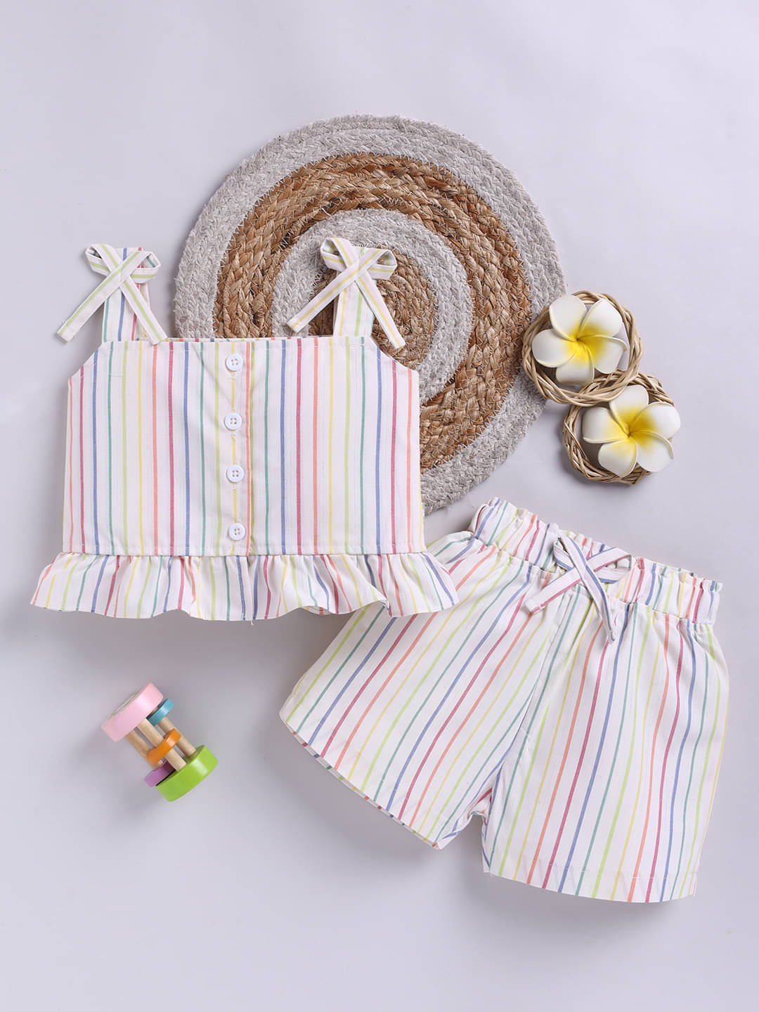     			Mom's Love Striped Printed Pure Cotton Sets & Suits For Infant Girls (Yellow, Pack Of 1)