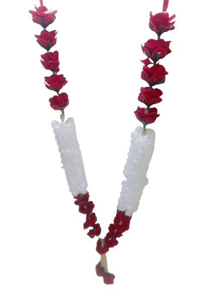 Sri Sainath Enterprises White Flowers with RED Rose Flowers Artificial GARLND. LENGTH-12 INCHES Sri Sainath Enterprises White Flowers with RED Rose Flowers Artificial GARLND. LENGTH-12 INCHES