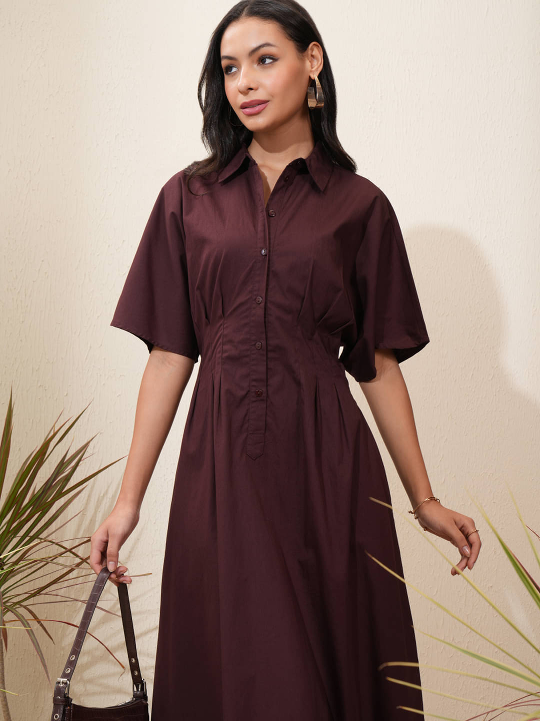 Tokyo Talkies Women Cotton Shirt Dress ( Brown ) Tokyo Talkies Women Cotton Shirt Dress ( Brown )