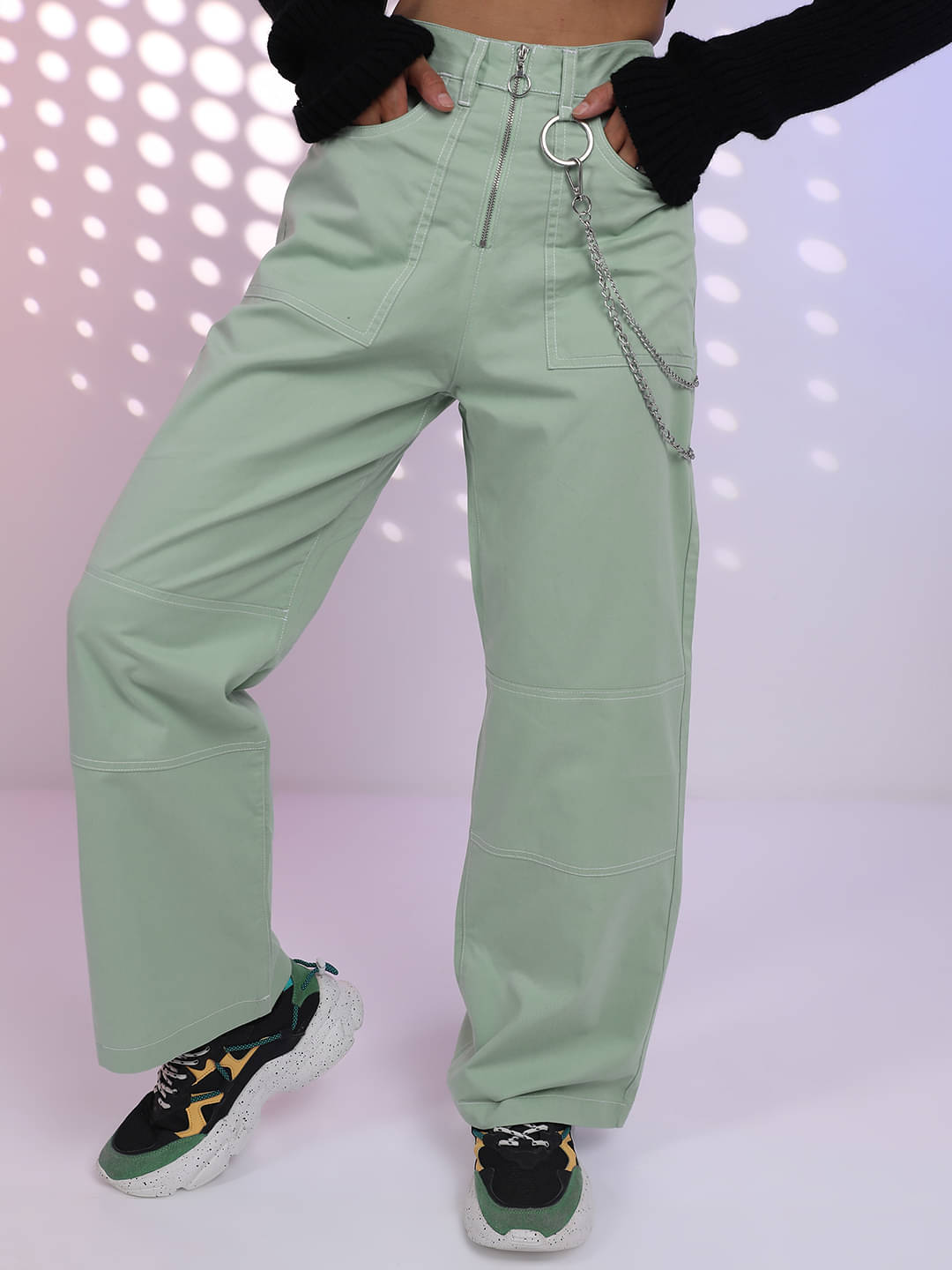     			Tokyo Talkies Women Polyester Casual Trousers ( Green )