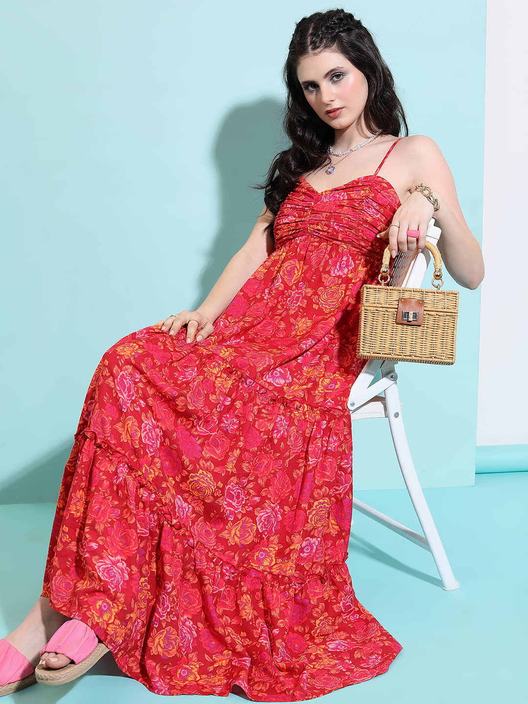 Tokyo Talkies Women Polyester Maxi ( Red )