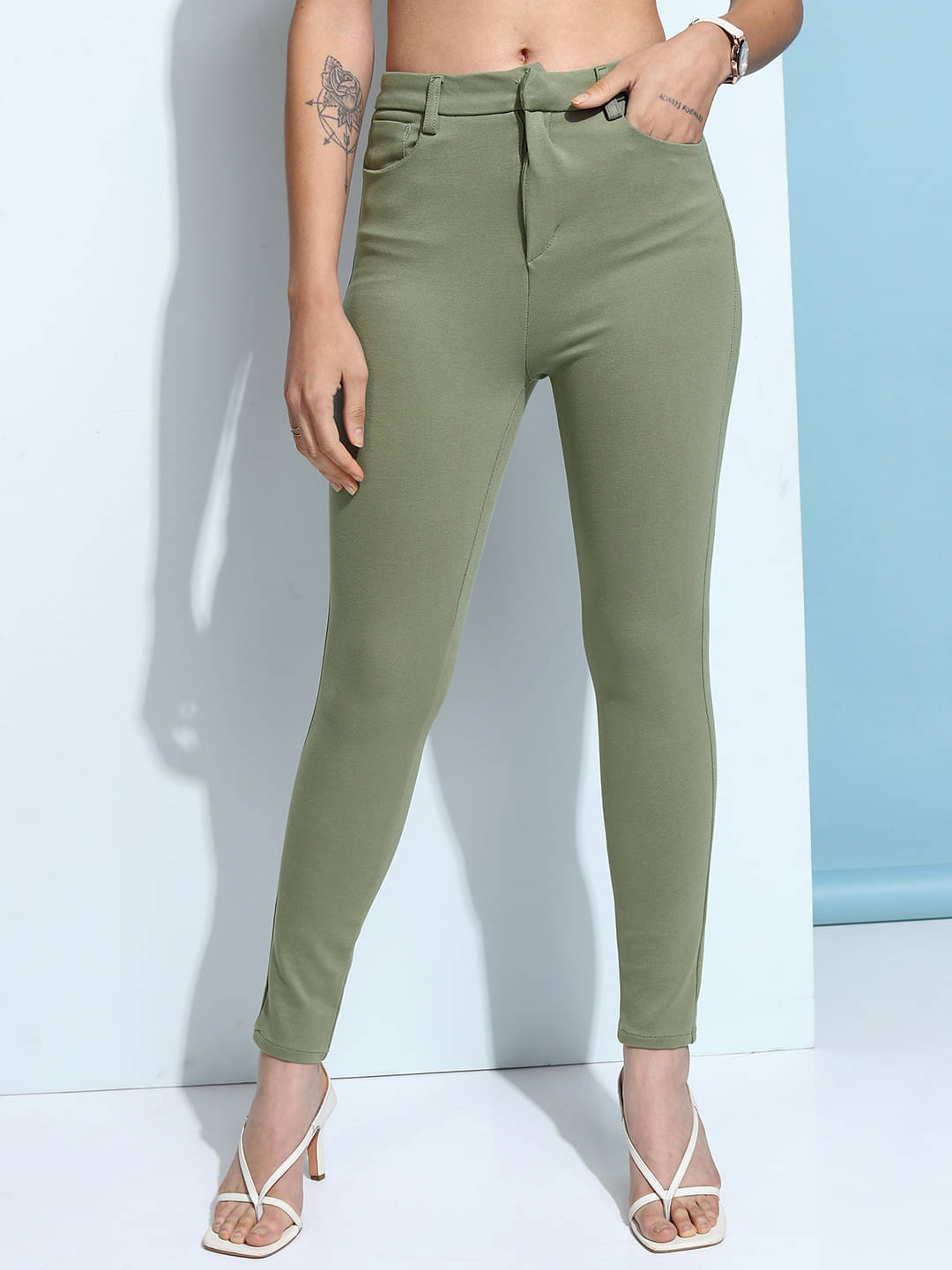     			Tokyo Talkies Women Viscose Chinos Trousers ( Green )