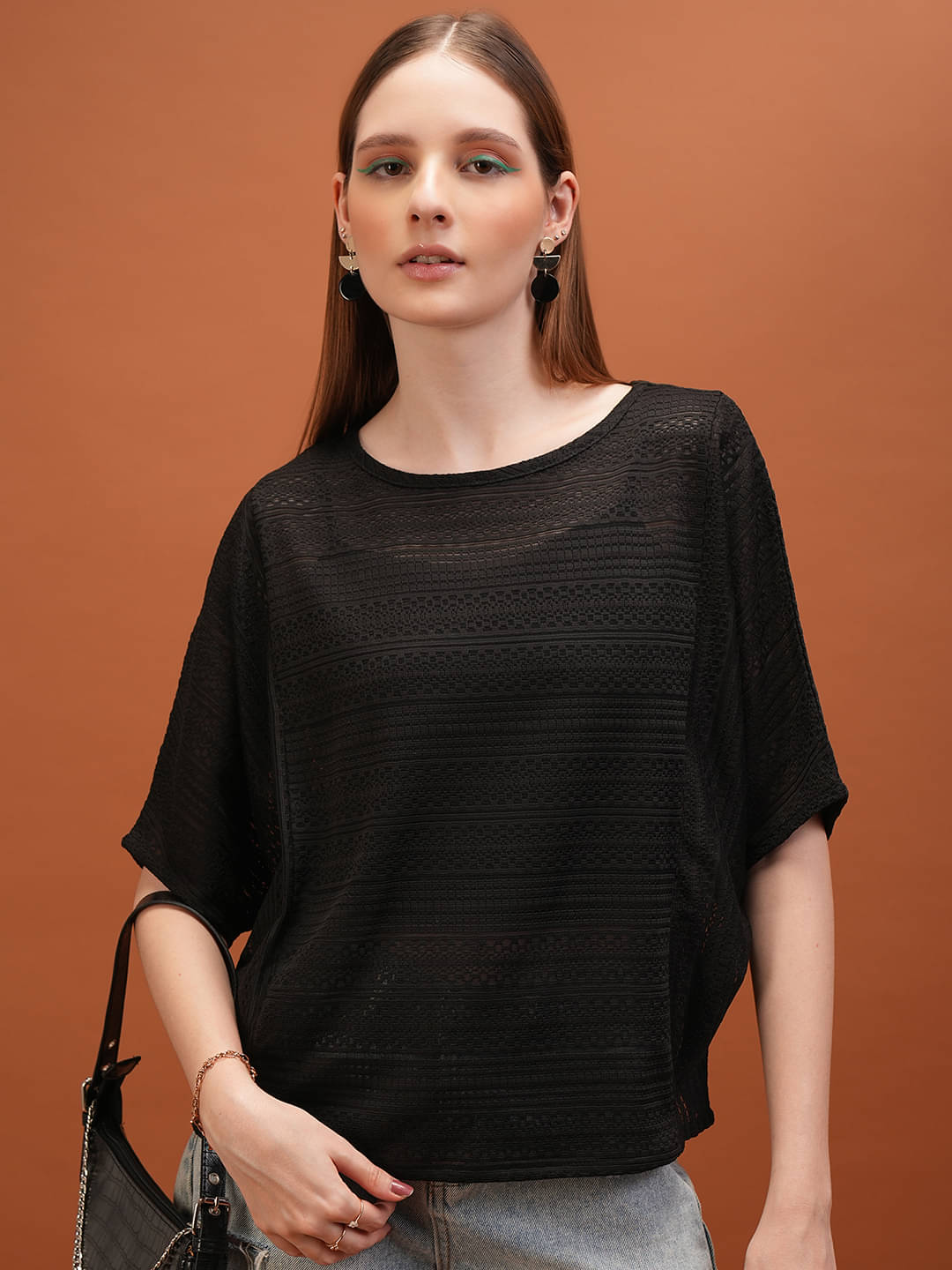 Tokyo Talkies Women's Cotton Regular Top ( Black ) Tokyo Talkies Women's Cotton Regular Top ( Black )