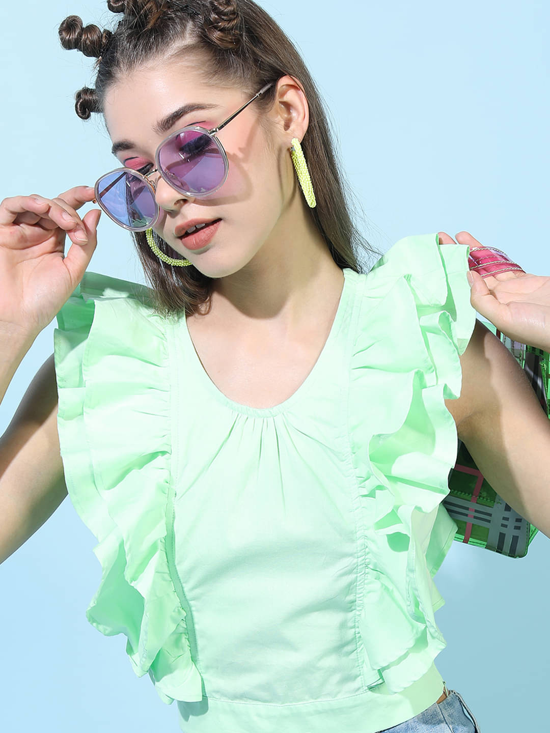 Tokyo Talkies Women's Cotton Regular Top ( Green )     			Tokyo Talkies Women's Cotton Regular Top ( Green )