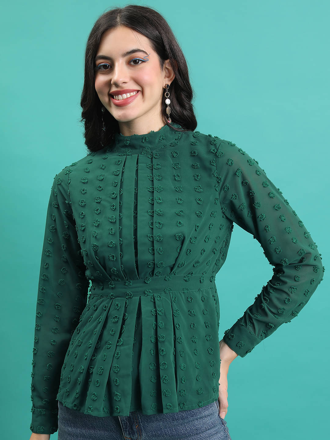 Tokyo Talkies Women's Polyester Regular Top ( Green ) Tokyo Talkies Women's Polyester Regular Top ( Green )