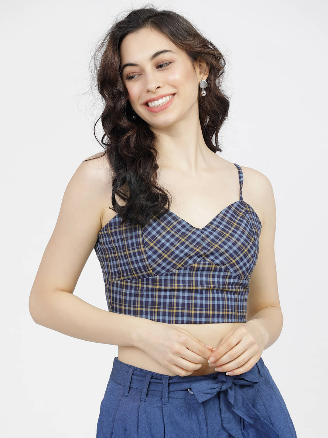 Tokyo Talkies Women's Polyester Crop Top ( Blue ) Tokyo Talkies Women's Polyester Crop Top ( Blue )