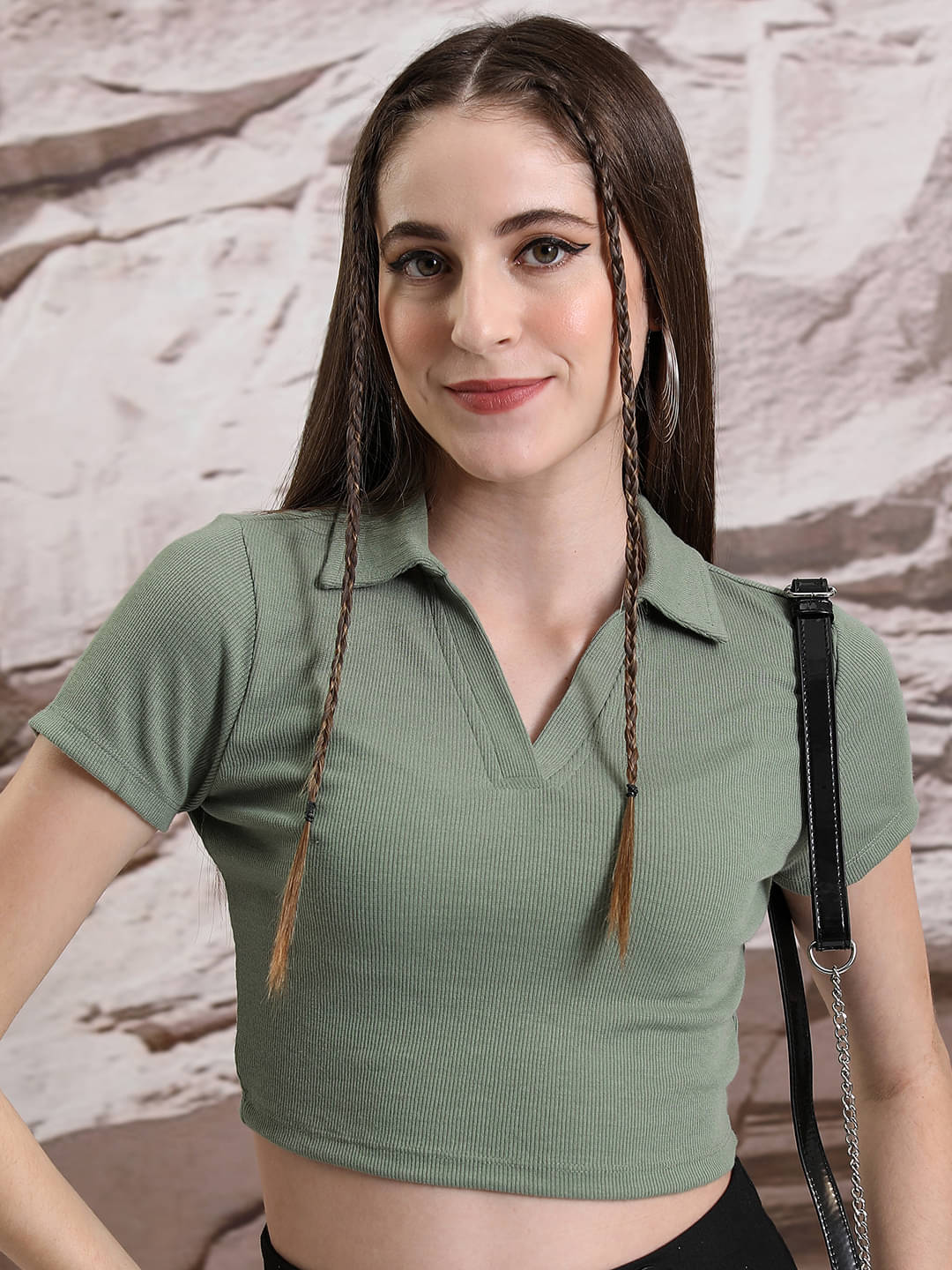     			Tokyo Talkies Women's Polyester Crop Top ( Olive )