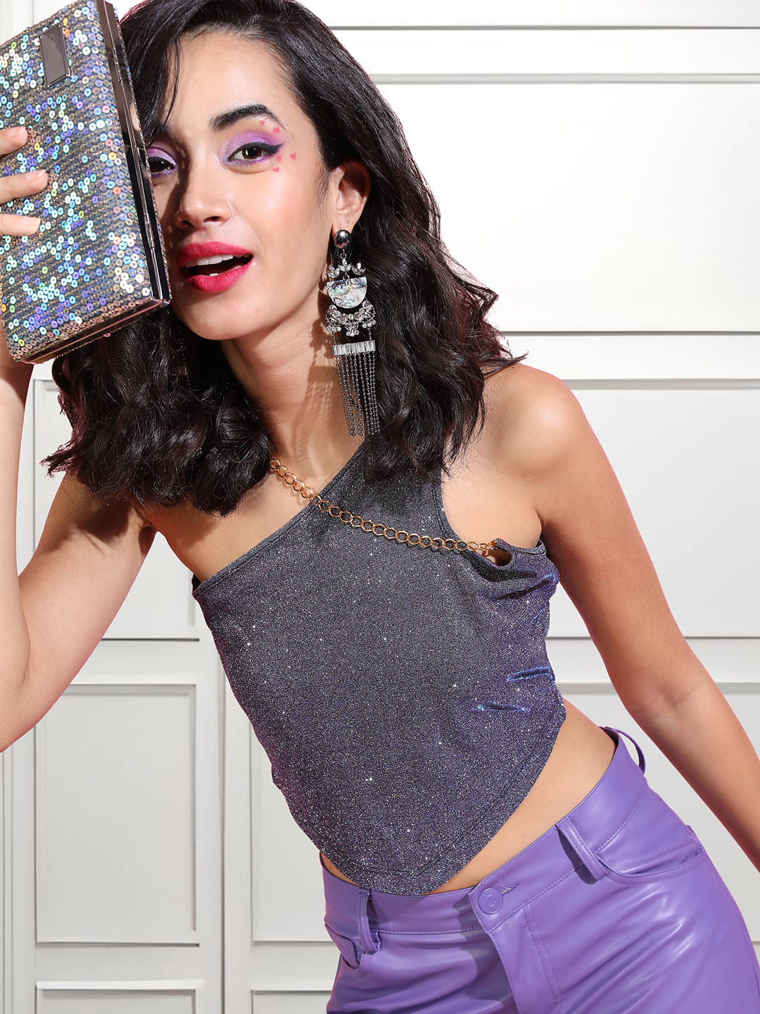 Tokyo Talkies Women's Polyester Crop Top ( Blue ) Tokyo Talkies Women's Polyester Crop Top ( Blue )