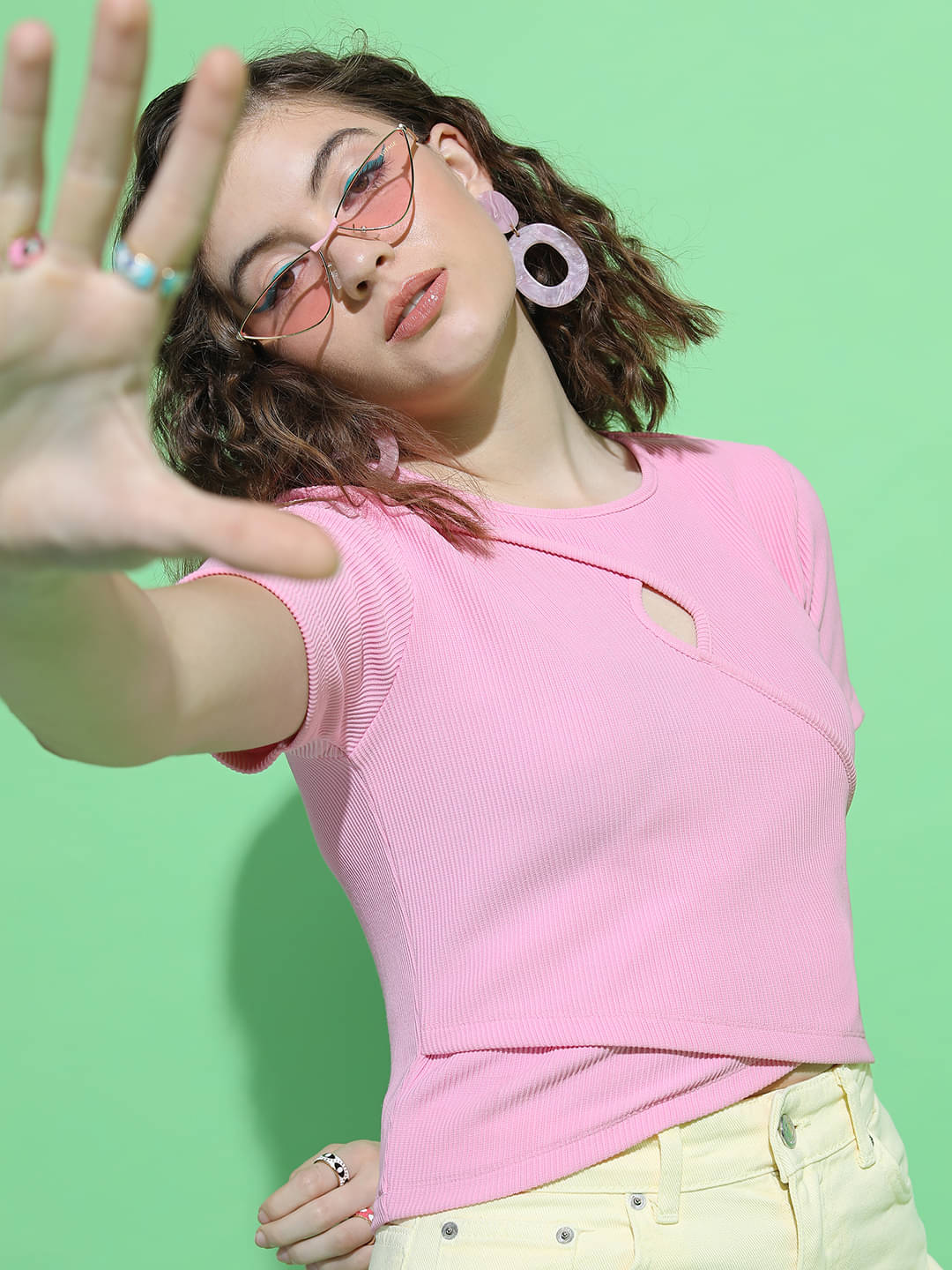 Tokyo Talkies Women's Polyester Crop Top ( Pink ) Tokyo Talkies Women's Polyester Crop Top ( Pink )