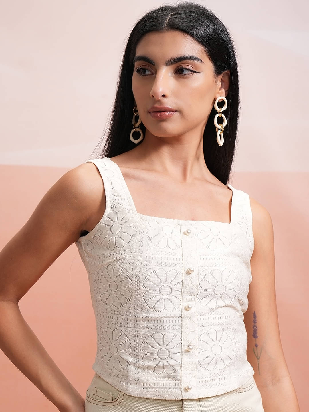     			Tokyo Talkies Women's Polyester Regular Top ( Off White )