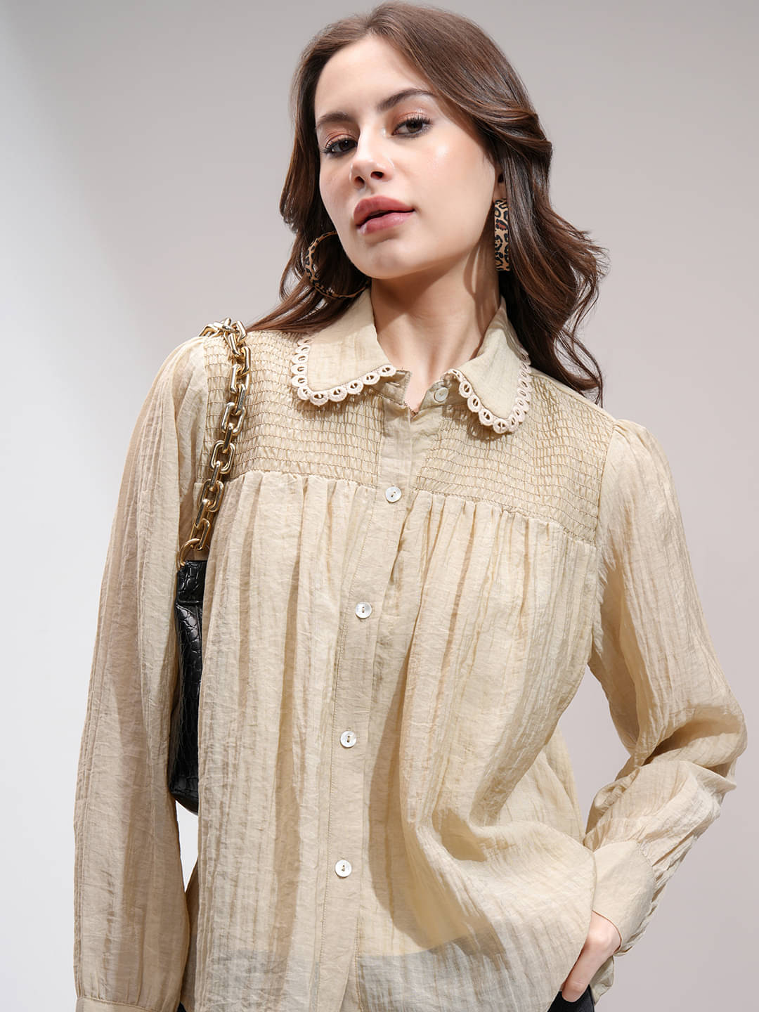 Tokyo Talkies Women's Viscose Blend Regular Top ( Khaki ) Tokyo Talkies Women's Viscose Blend Regular Top ( Khaki )