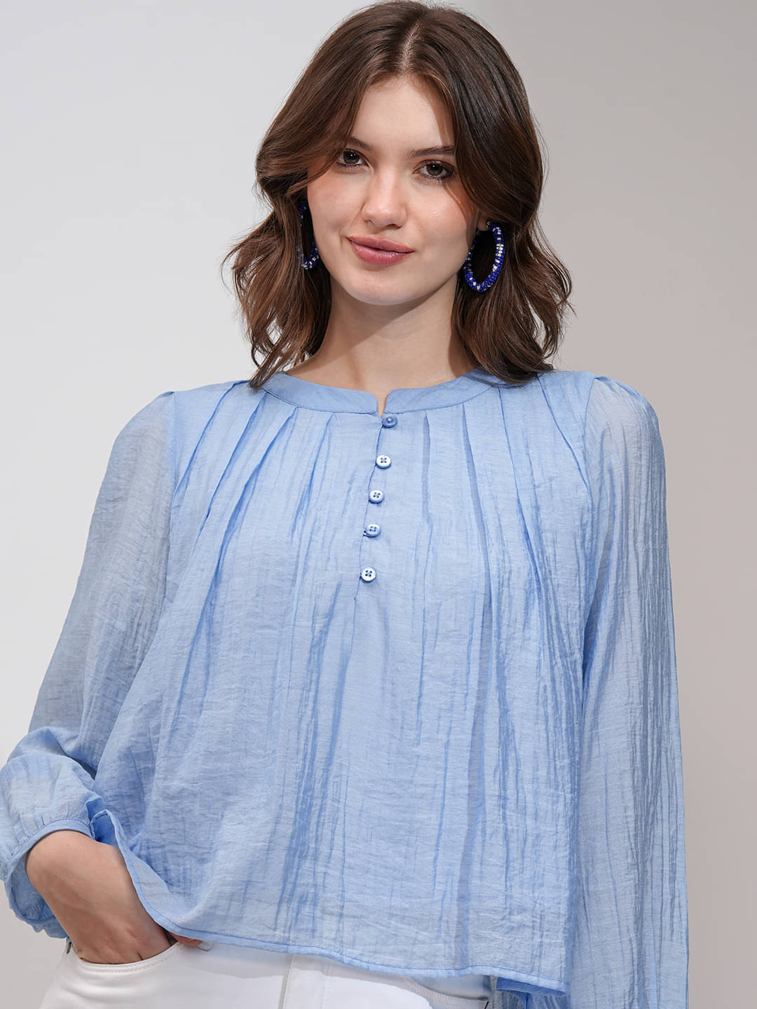 Tokyo Talkies Women's Viscose Blend Regular Top ( Blue ) Tokyo Talkies Women's Viscose Blend Regular Top ( Blue )
