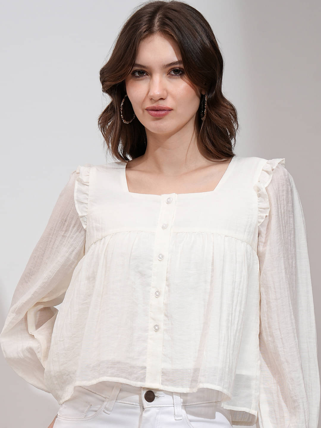 Tokyo Talkies Women's Viscose Blend Regular Top ( Off White ) Tokyo Talkies Women's Viscose Blend Regular Top ( Off White )