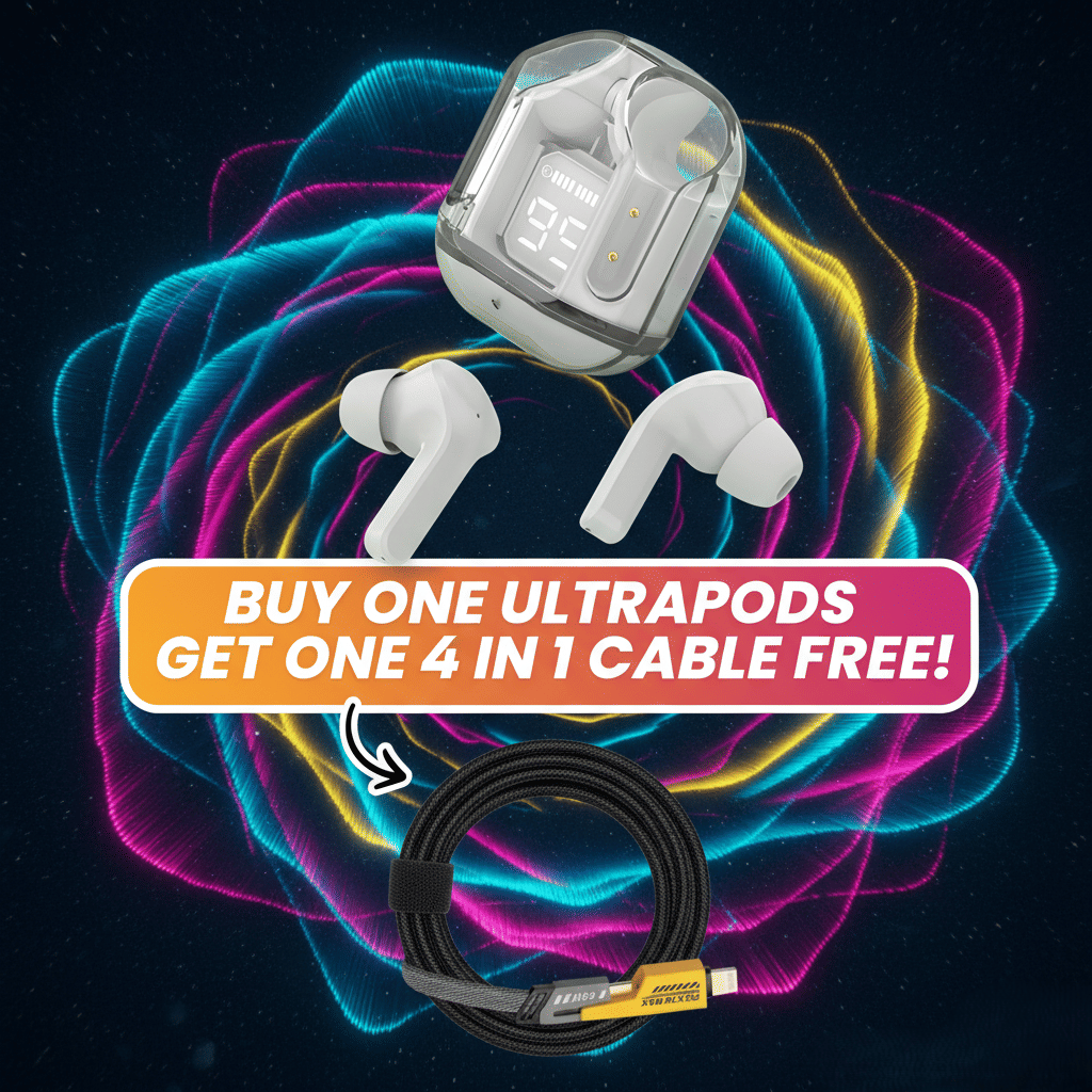     			Tws Ultrapods display bluetooth, Earbuds Pro + 4 in 1 data fast cable ,  Bluetooth Headphone + 4  in 1 charging cable