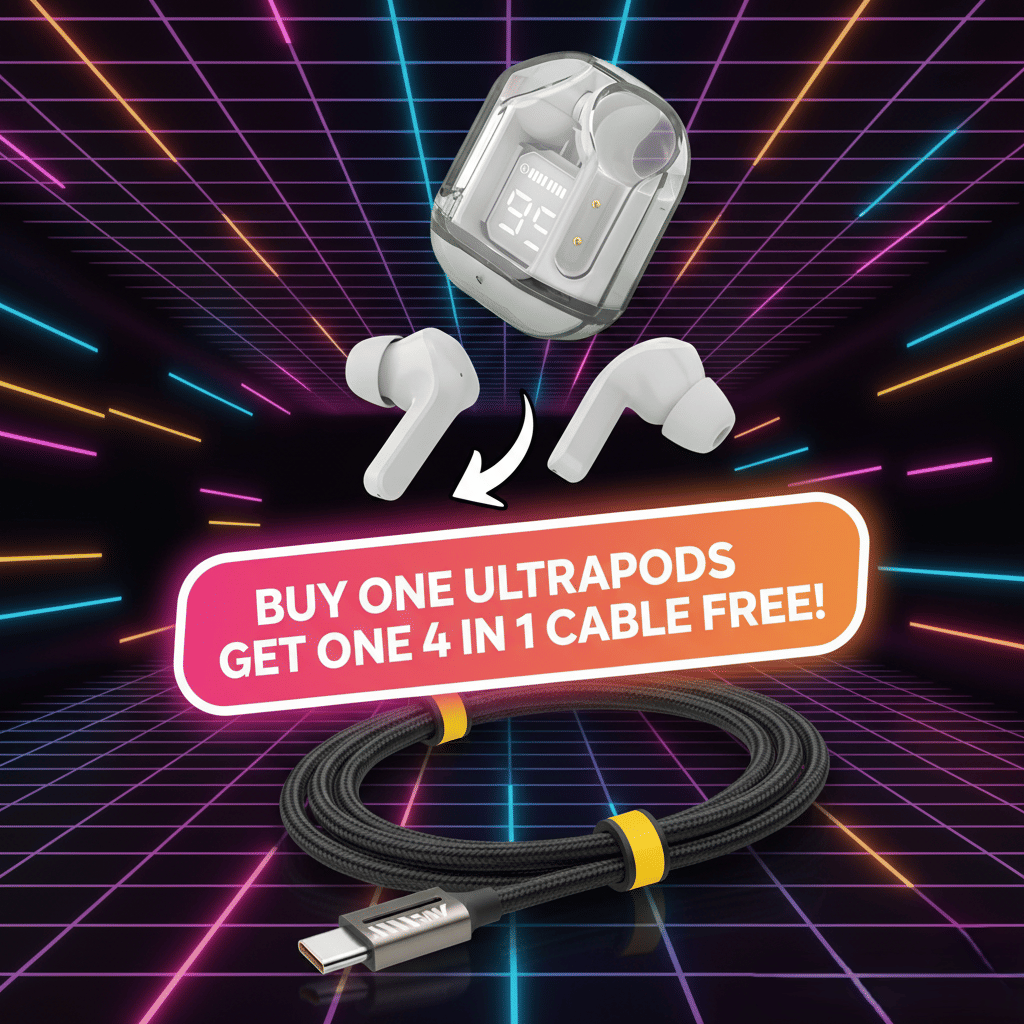     			Tws Ultrapods display bluetooth, Earbuds Pro + 4 in 1 data fast cable ,  Bluetooth Headphone + 4  in 1 charging cable