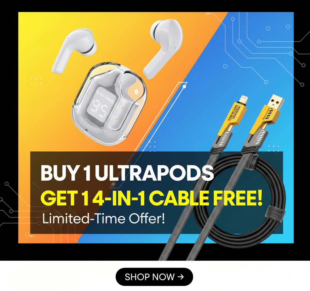    			Tws Ultrapods display bluetooth, Earbuds Pro + 4 in 1 data fast cable ,  Bluetooth Headphone + 4  in 1 charging cable