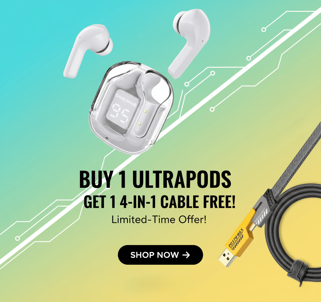     			Tws Ultrapods display bluetooth, Earbuds Pro + 4 in 1 data fast cable ,  Bluetooth Headphone + 4  in 1 charging cable
