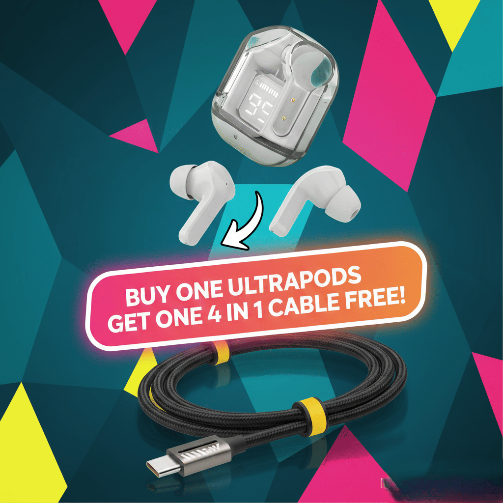     			Tws Ultrapods display bluetooth, Earbuds Pro + 4 in 1 data fast cable ,  Bluetooth Headphone + 4  in 1 charging cable