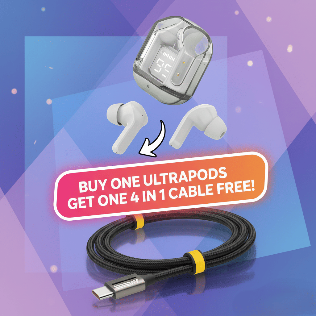     			Tws Ultrapods display bluetooth, Earbuds Pro + 4 in 1 data fast cable ,  Bluetooth Headphone + 4  in 1 charging cable