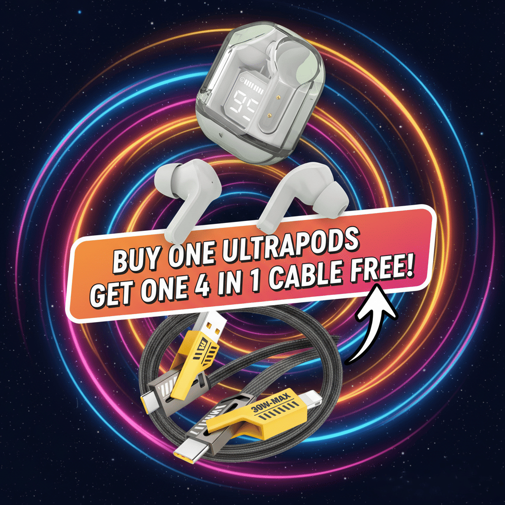     			Tws Ultrapods display bluetooth, Earbuds Pro + 4 in 1 data fast cable ,  Bluetooth Headphone + 4  in 1 charging cable