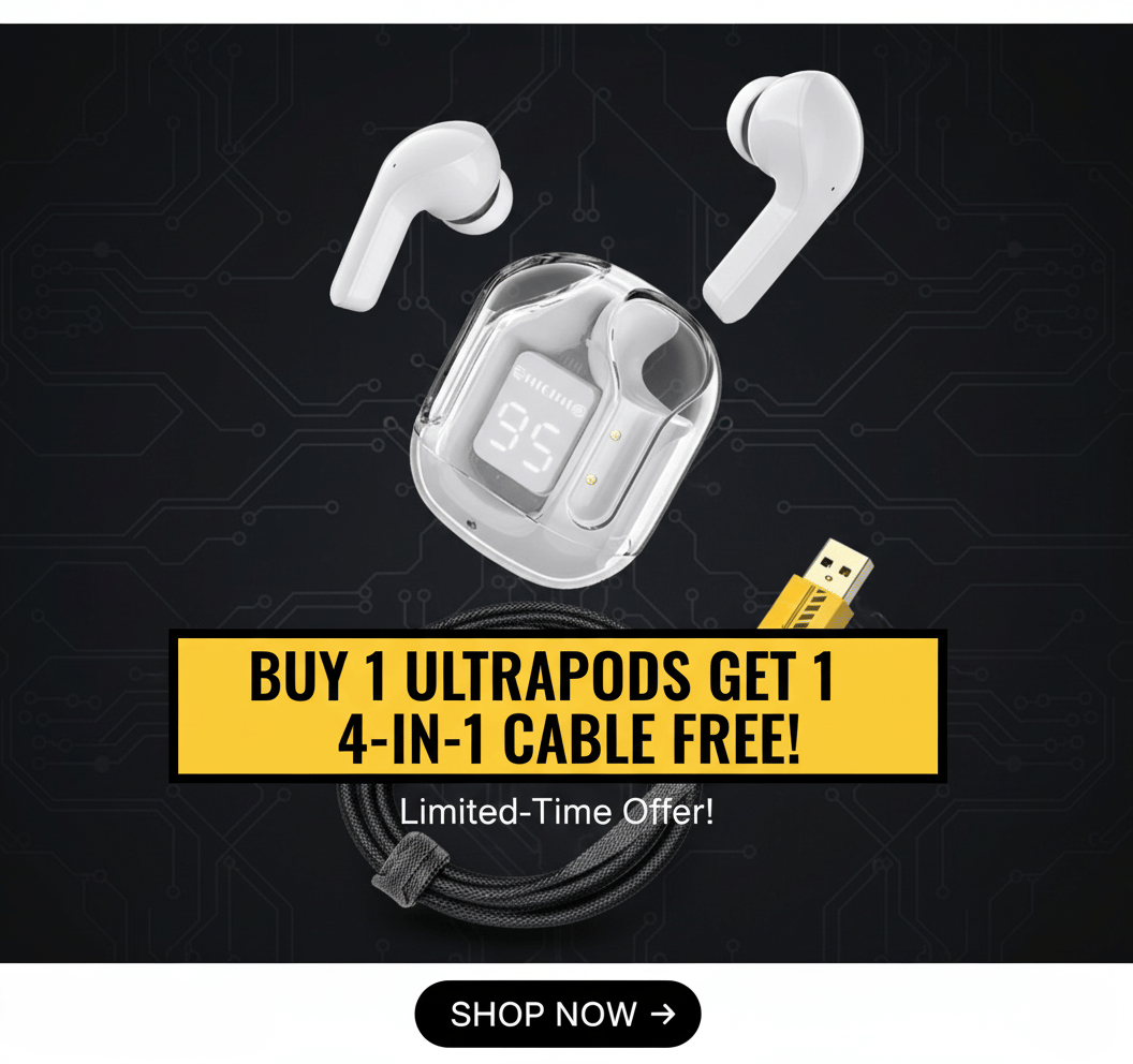     			Tws Ultrapods display bluetooth, Earbuds Pro + 4 in 1 data fast cable ,  Bluetooth Headphone + 4  in 1 charging cable