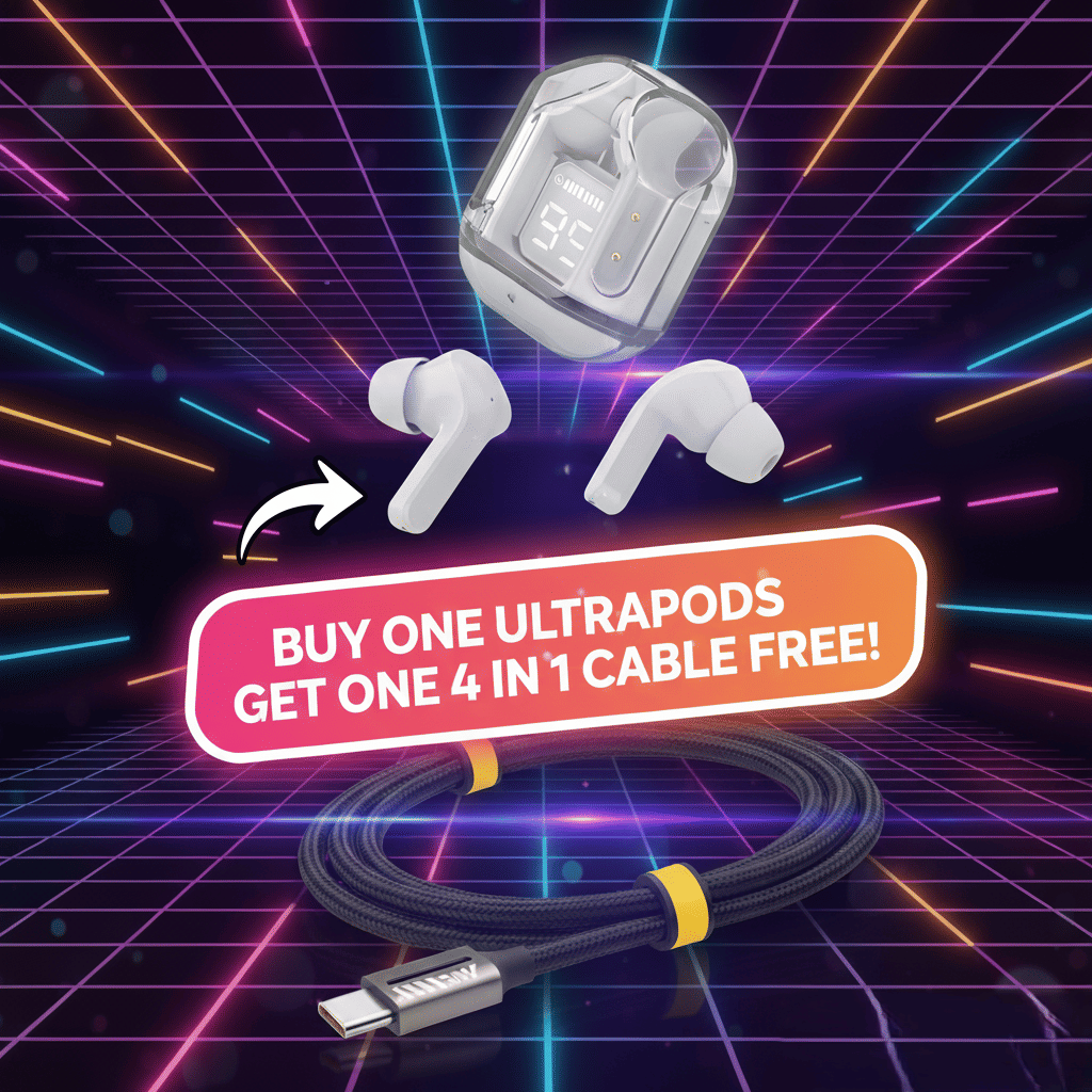     			Tws Ultrapods display bluetooth, Earbuds Pro + 4 in 1 data fast cable ,  Bluetooth Headphone + 4  in 1 charging cable